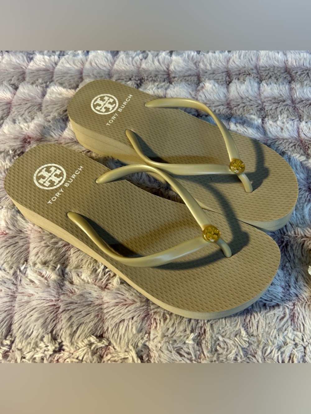 Tory Burch Dark Beige / Taupe 
Wedge Platform sandal Size
7 New